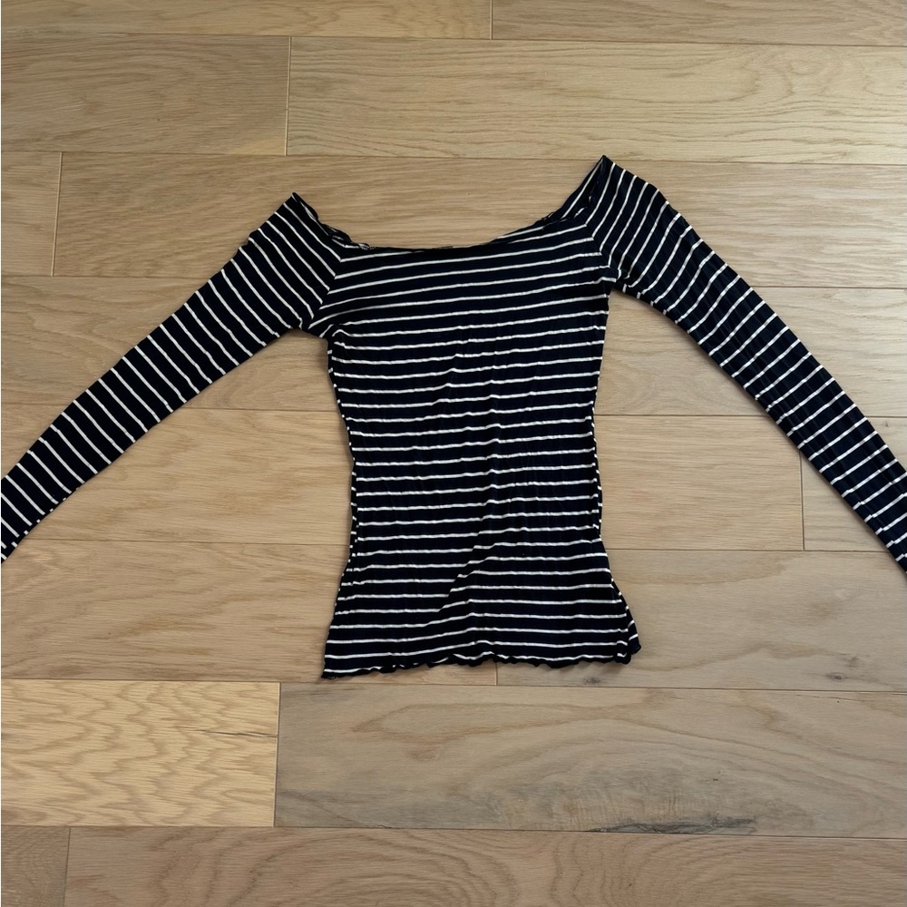 Brandy women’s Dark Navy Blue white Long Sleeve Top size Small